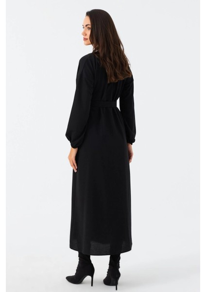 Kadın Siyah Kemerli Maxi Gömlek Elbise MASF17 indirimleri