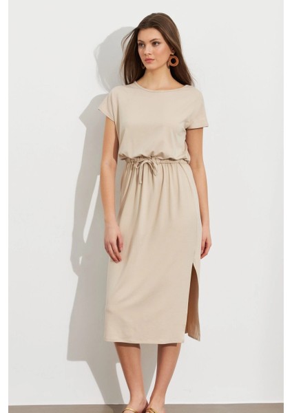Kadın Taş Beli Büzülebilir Midi Elbise MURO1193 fiyatları