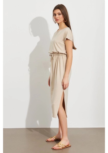 Kadın Taş Beli Büzülebilir Midi Elbise MURO1193 indirimleri