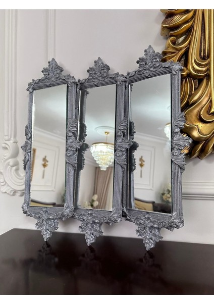 Gümüş Modern 3 Lü Ayna 46CM