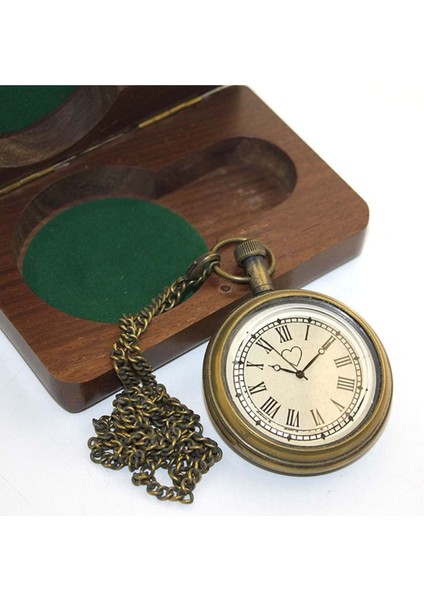 Ahşap Kutulu Pirinç Köstekli Saat 11*7 cm Model 4