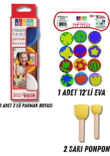 3'lü Parmak Boyası, 12'li Eva Baskı, 2'li Sarı Ponpon