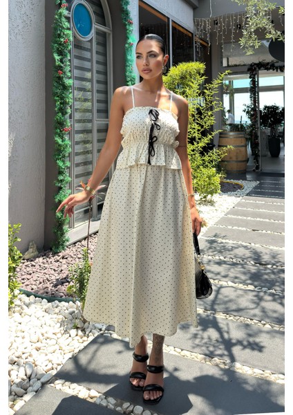 Puantiyeli Üst ve Beli Latikli Etek Takım 1259