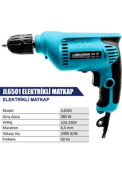 Ibeltech JL6501 Elektrikli 6.5mm 380 Watt Matkap