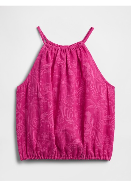 Kız Çocuk Koyu Pembe Gauze Halter Yaka Bluz