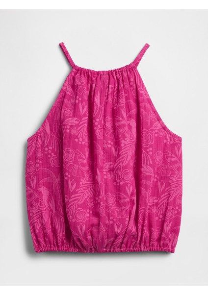 Kız Çocuk Koyu Pembe Gauze Halter Yaka Bluz