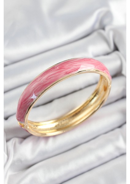 Pirinç Pembe Mineli Mermer Desen Model Gold Renk Kadın Kelepçe