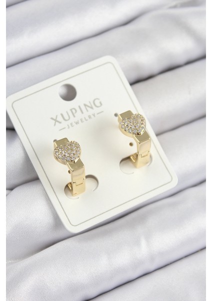 Xuping Zirkon Taşlı Kalp Model Gold Renk Kadın Küpe