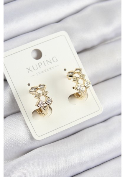 Xuping Zirkon Taşlı Baklava Model Gold Renk Kadın Küpe