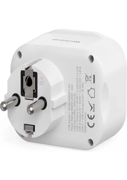 AC-115 2500W 3.4A 2usb 1type-C 1soket Akım Korumalı Şarj Adaptörü Priz Çoğaltıcı