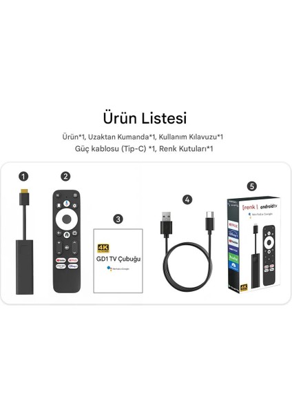 Dcolor Gd1 4K Tv Stick Android 11™ 2GB+16GB Google Netflix L1 Sertifikalı Lisanslı Box Sesli Komut