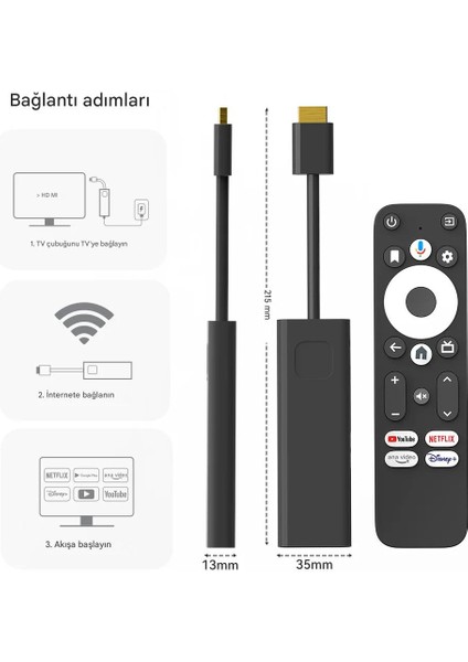 Dcolor Gd1 4K Tv Stick Android 11™ 2GB+16GB Google Netflix L1 Sertifikalı Lisanslı Box Sesli Komut
