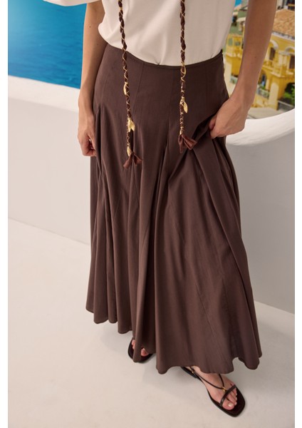 Bele Oturan Volanlı Etek Acı Kahve