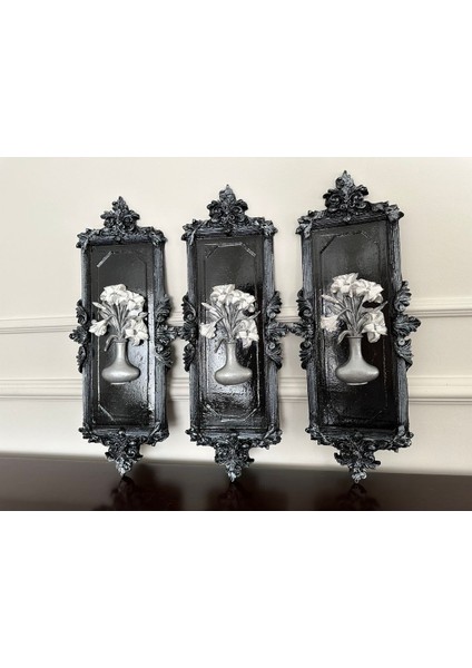 Siyah Gümüş Sümbül Tablo 3 Lü ( 50CM )