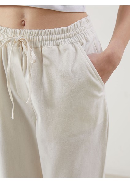 Yeni Sezon Beli Lastikli Keten Karisimli Kadin Pantolon - S5LS99Z8 fırsatları