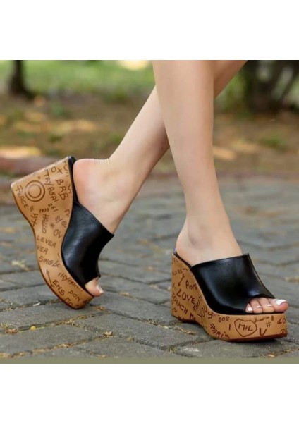 Ceylinmoda Silya Siyah Cilt Dolgu Topuk Terlik
