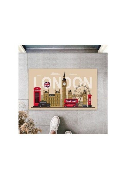 Dijital Baskı Bej London Temalı Paspas PS1138