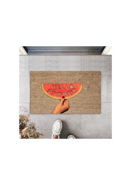 Bej Kapı Önü Paspası Hello Summer Dilim Karpuz Desen PS930