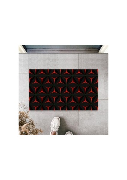 Dijital 3D Üçgen Kırmızı-Siyah Kapı Paspası Dış Mekan Paspas PS988