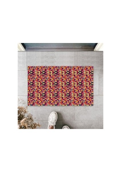 Renkli Kapı Önü Paspası Geometrik Üçgenler Desen PS841