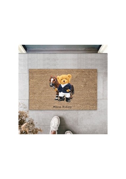 Çok Amaçlı Dijital Horse Rıdıng Ayıcık Bej Kapı Paspası Dış Mekan Paspas