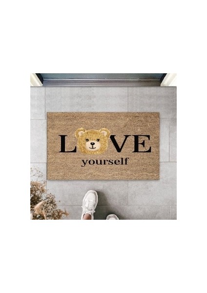 Kahverengi Kapı Önü Paspası Love Yourself Ayıcık Desen PS952