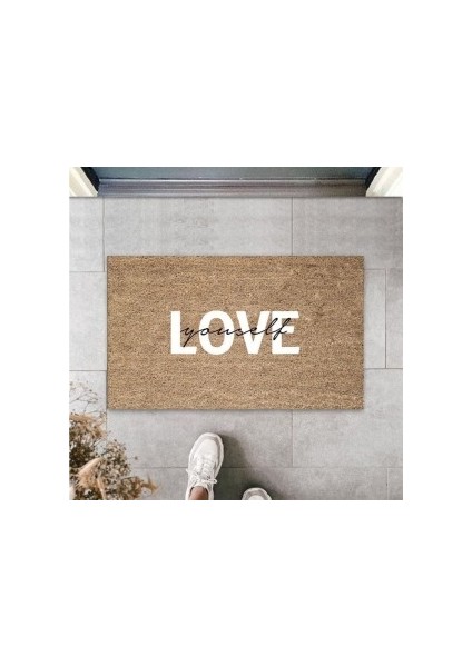 Beyaz Kapı Önü Paspası Yourself Love Desen PS925