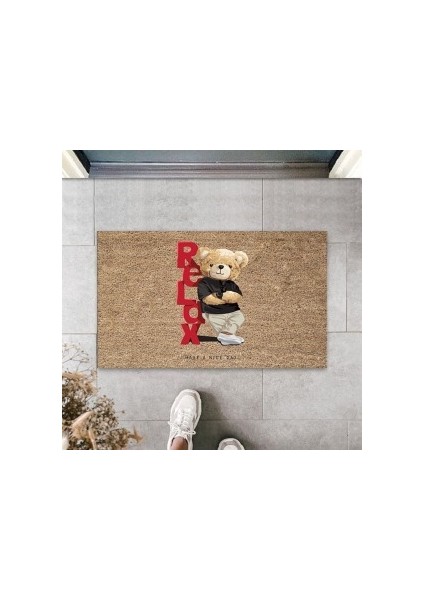 Dijital Relax Ayıcık Bej Kapı Paspası Dış Mekan Paspas PS992