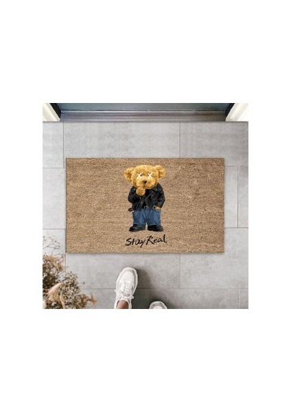 Iç ve Dış Mekan Bej Kapı Önü Paspası Stay Real Ayıcık Desen Paspas