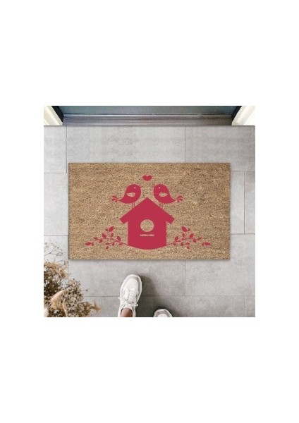 Kahverengi Kapı Önü Paspası Kuş Evi Desen PS909