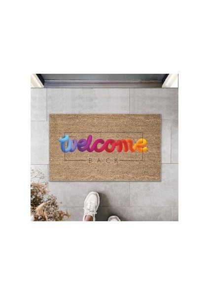 Dijital Baskı Kahverengi Karışık Renkli Welcome Dekoratif Kapı Paspası PS1327