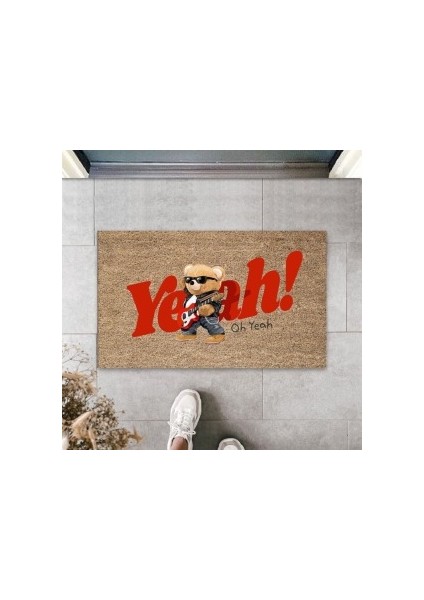 Dekoratif Dijital Oh Yeah Ayıcık Bej Kapı Paspası Dış Mekan Paspas PS1062