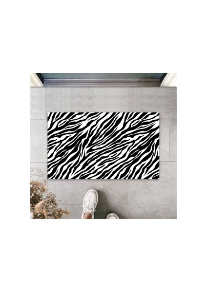 Iç ve Dış Mekan Siyah Kapı Önü Paspası Zebra Desen Paspas