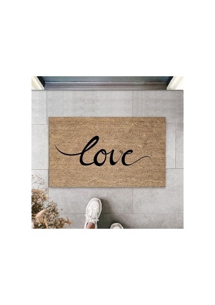 Bej Kapı Önü Paspası Büyük Yazılı Love Desen PS943