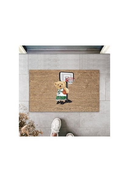 Bej Kapı Önü Paspası Basketbolcu Ayıcık Desen PS960