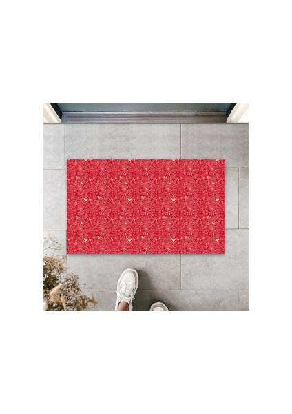 Kırmızı Kapı Önü Paspası Çoklu Kalpler Desen PS933