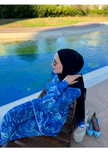 Qymos Prıve Güneş Geçiren, Nefes Alan, Gözenekli, Iç Göstermeyen Likralı Rahat ve Desenli Tesettür Mayo