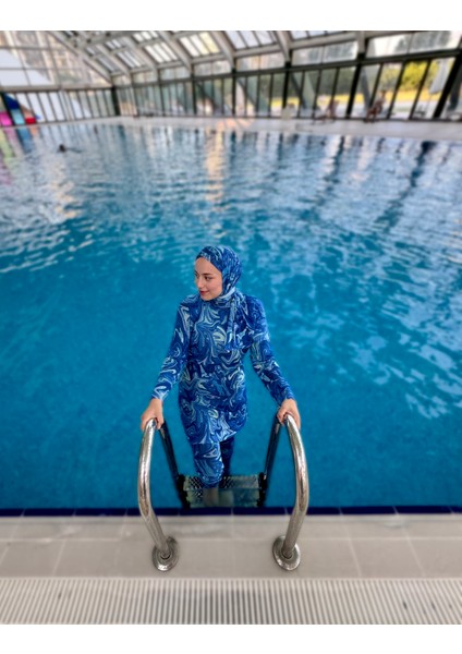 Qymos Prıve Güneş Geçiren, Nefes Alan, Gözenekli, Iç Göstermeyen Likralı Rahat ve Desenli Tesettür Mayo