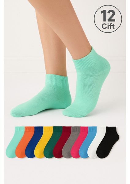 12'li Unisex Çok Renkli Çizgisiz Pamuklu Bilek Çorap modelleri