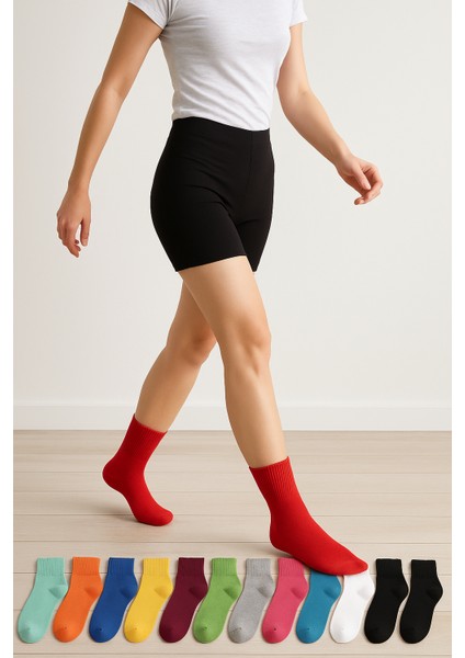 12'li Unisex Çok Renkli Çizgisiz Pamuklu Bilek Çorap indirimleri