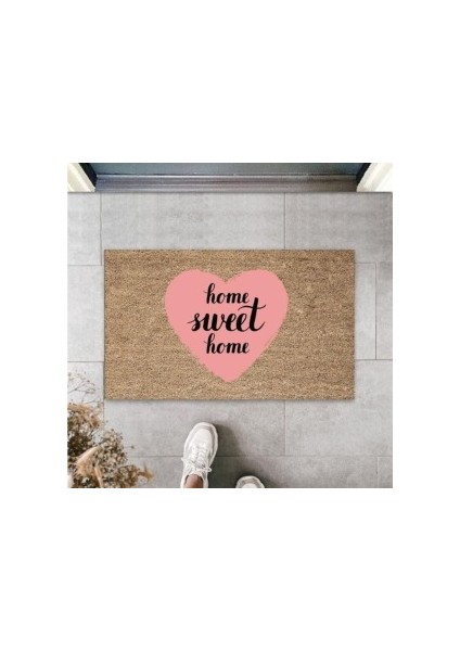 Dijital Baskı Dekoratif Home Sweet Home Kahverengi Kapı Önü Paspası PS1210
