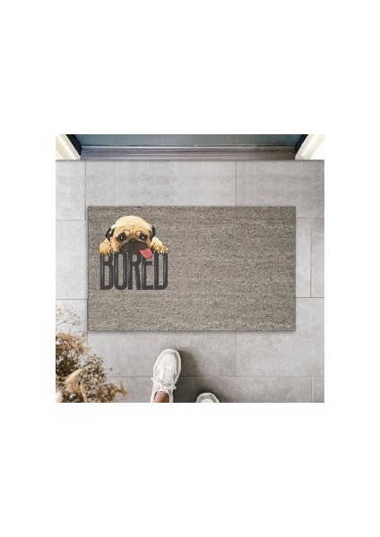 Dijital Baskı Kalitesi Gri Bored Köpekli Dekoratif Kapı Paspası