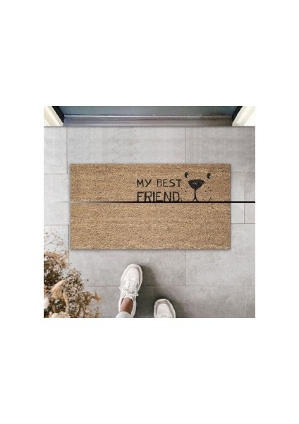 Dijital Baskı Kalitesi Kahverengi My Best Friend Dekoratif Kapı Paspası