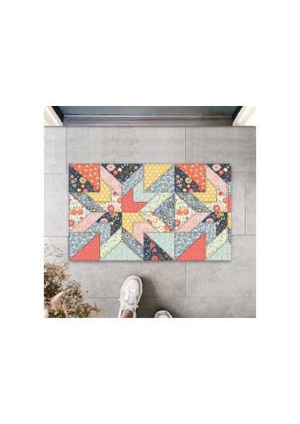 Çok Amaçlı Dijital Patchwork Şekilli Çok Renkli Kapı Paspası Dış Mekan Paspas