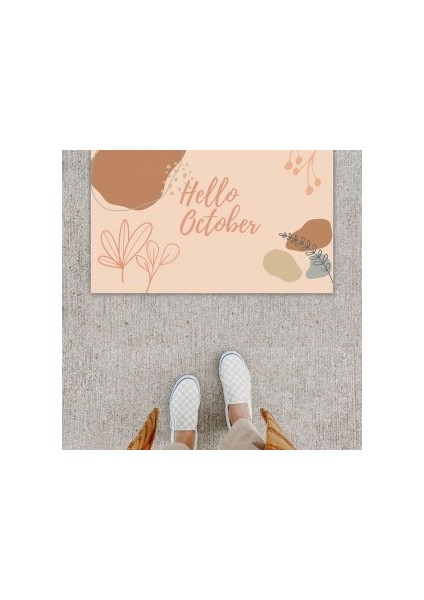 Dijital Baskı Dekoratif Hello October Pudra Kapı Önü Paspası