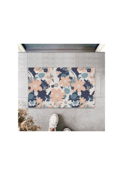 Dekoratif Dijital Soft Büyük Çiçekler Pudra Kapı Paspası Dış Mekan Paspas