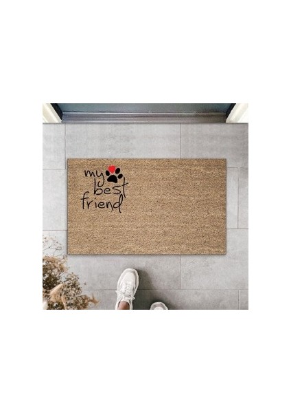 Dijital Baskı Kalitesi Kahverengi Patili My Best Friend Dekoratif Kapı Paspası