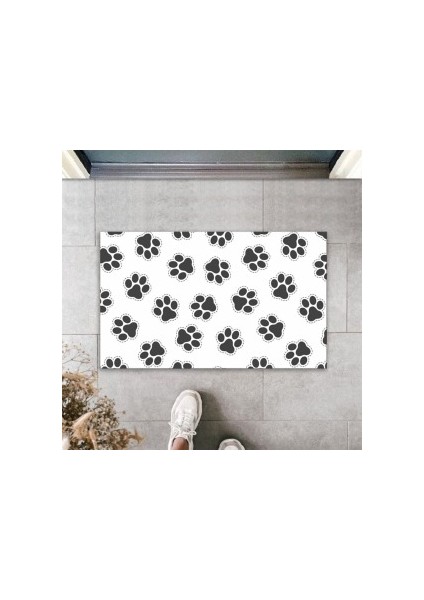 Dijital Baskı Kalitesi Beyaz Siyah Patiler Dekoratif Kapı Paspası