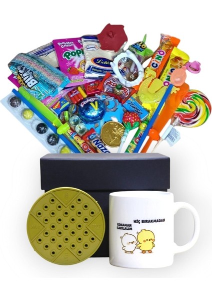 Zamana Dokunan Siyah Hediye Kutusu ve Hiç Bırakmadan Kocaman Sarılalım Yazılı Kupa Bardak fiyatları