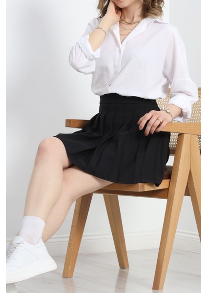 Pileli Etek Siyah